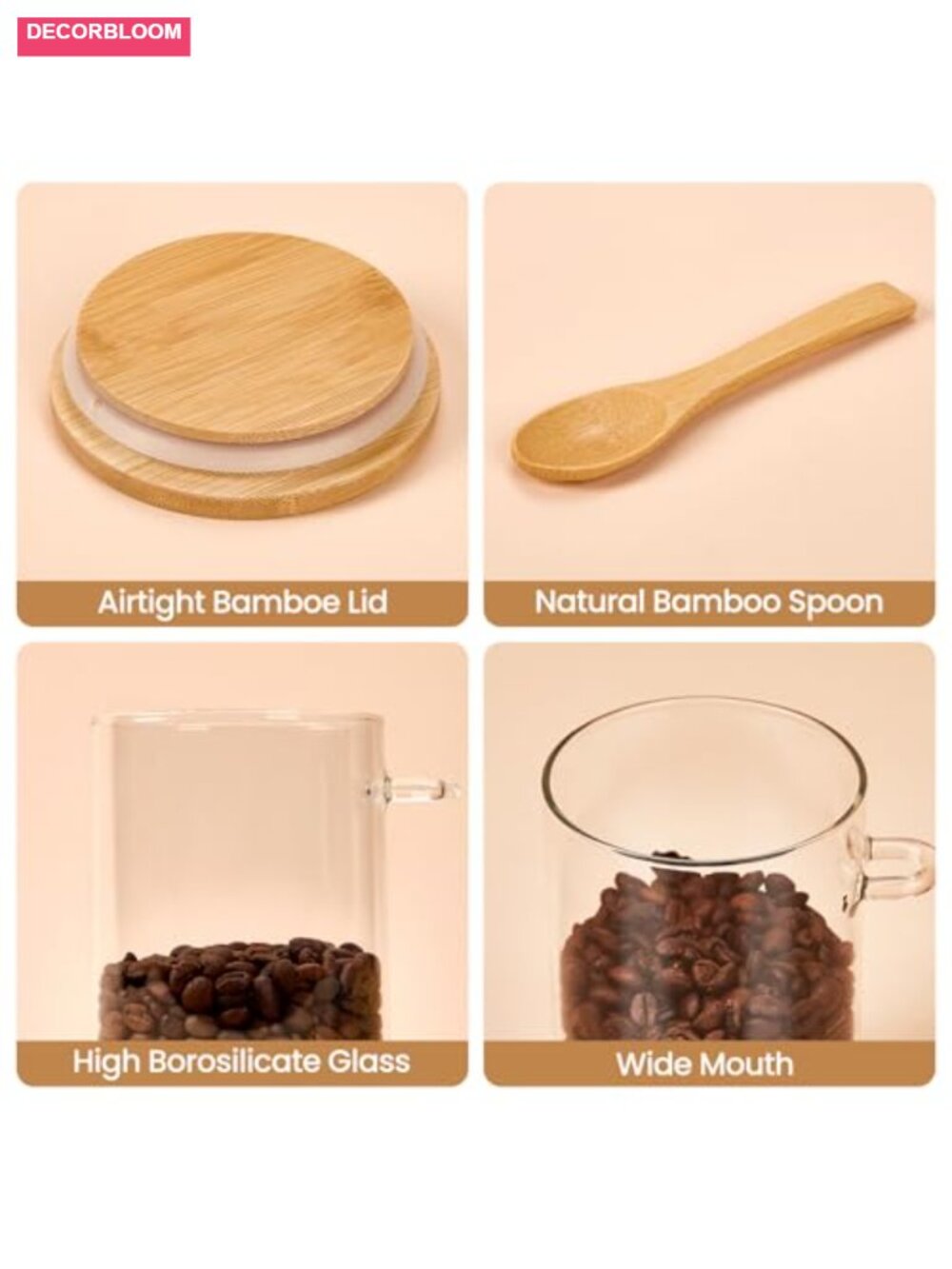 6-Pack 22oz Glass Meal Prep Jars with Bamboo Lids & Spoons - Picture 4 of 6